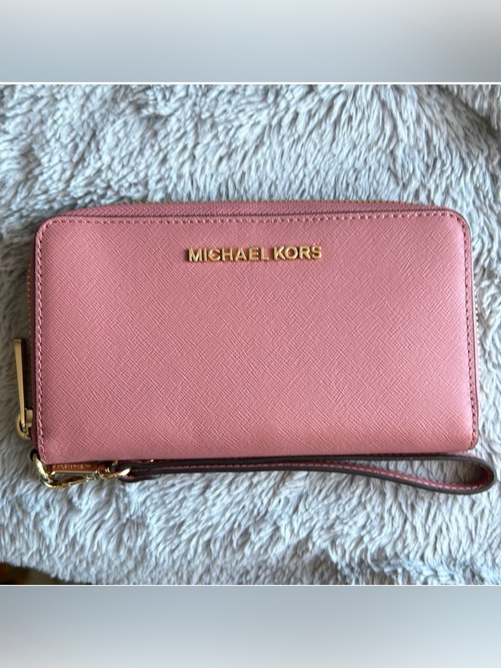 Michael Kors Pink Saffiano Zip-Around Wristlet Wallet